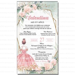 invitacion xv años princesa rosa