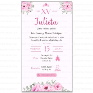 Invitación Digital : XV Años Floral Rosa Julieta